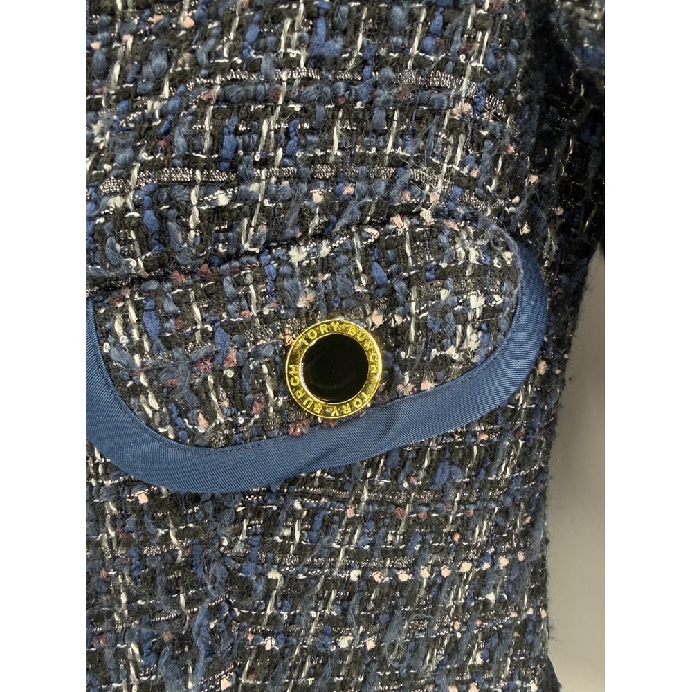 Tory Burch Annabelle Coat Size 8 Navy tweed wool blend - Picture 3 of 9